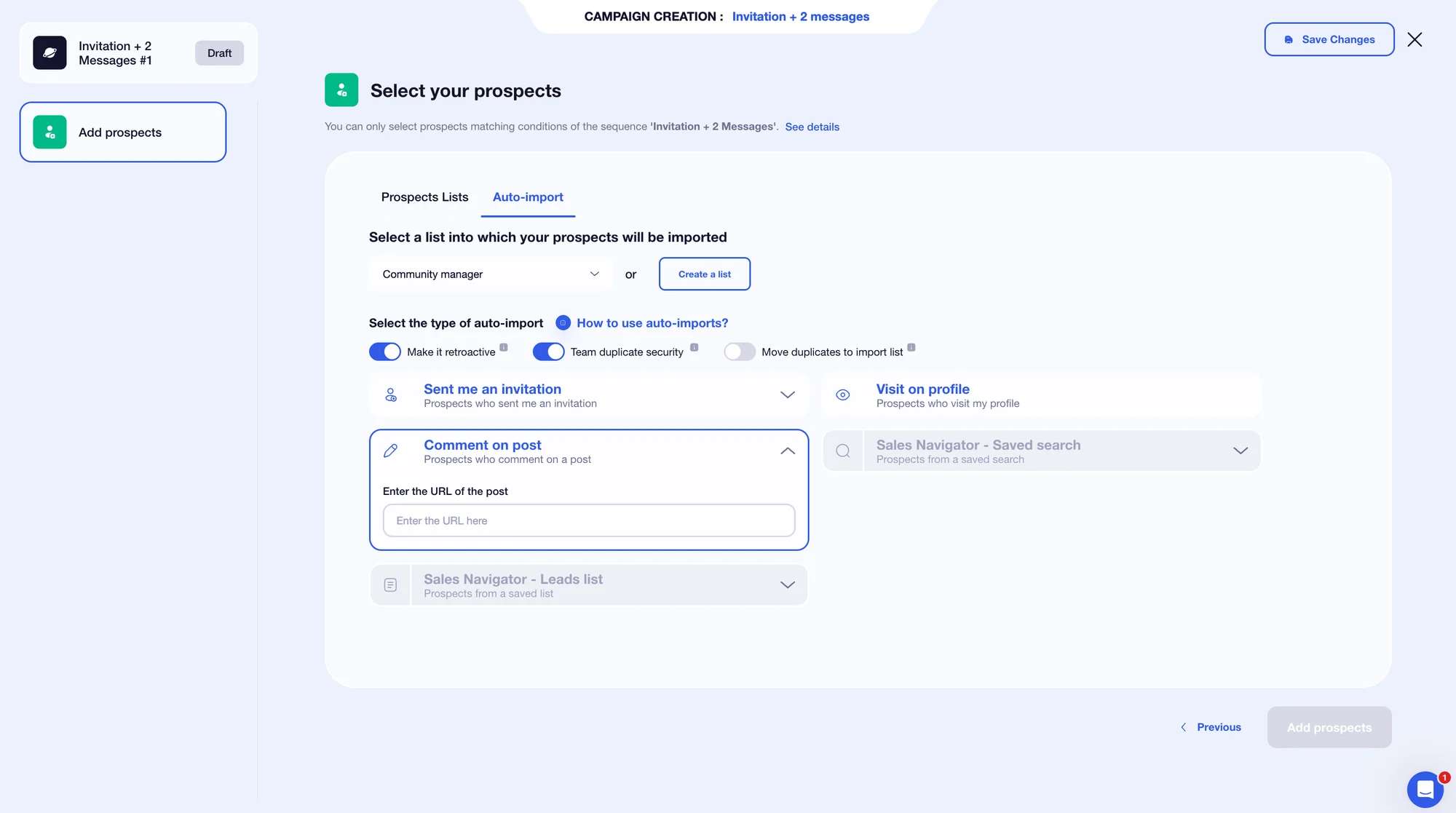 Importing prospects via comments