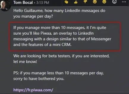 exemplo de mensagem de prospeção no linkedin