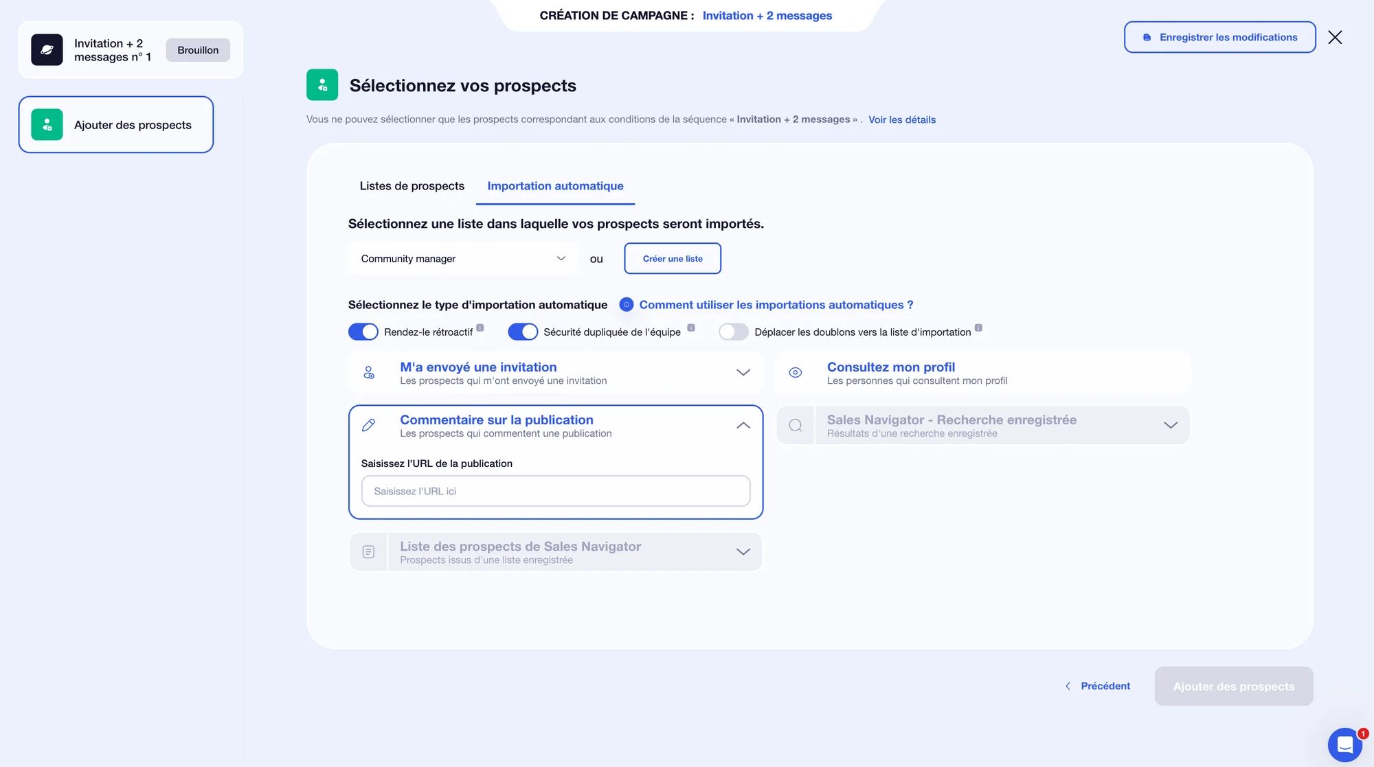 importation des prospects via les commentaires