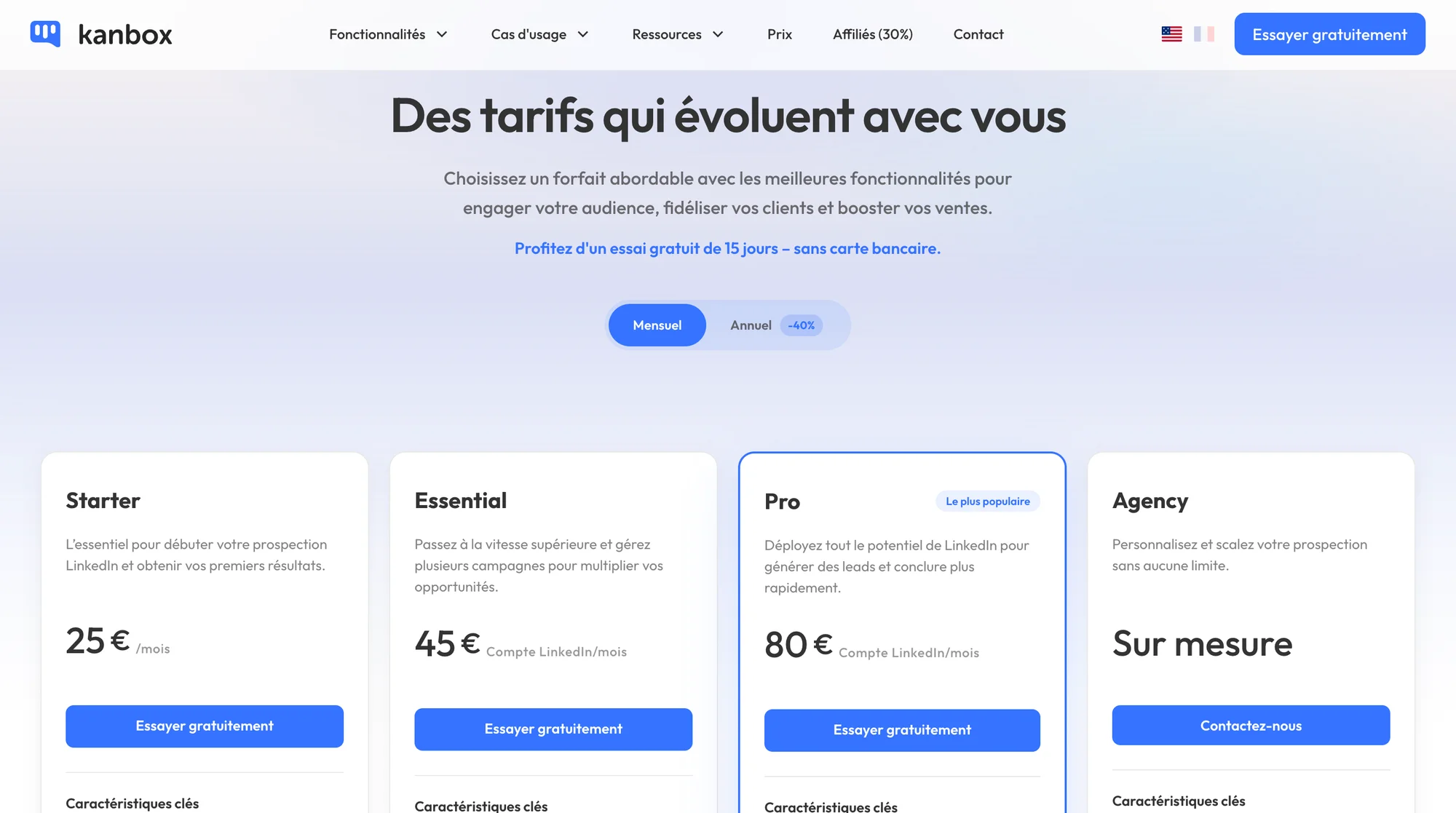 Kanbox tarifs