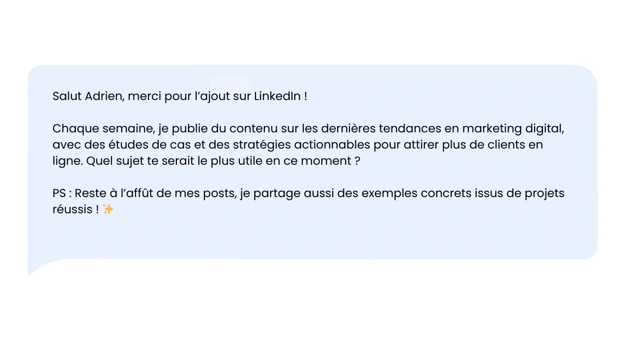 Message LinkedIn Adrien marketing digital