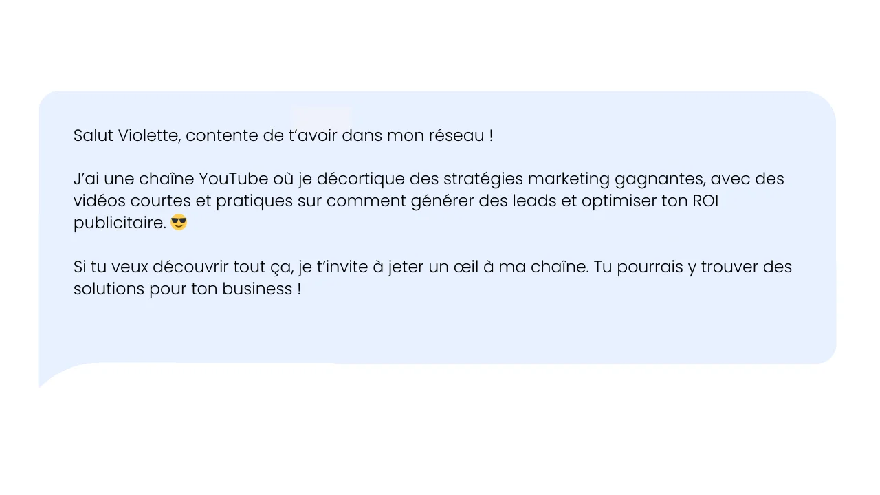 Message présentation chaîne YouTube marketing