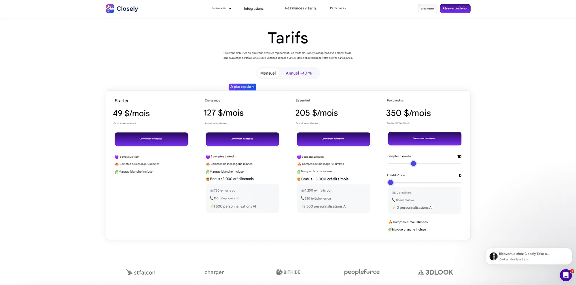 Closely tarifs