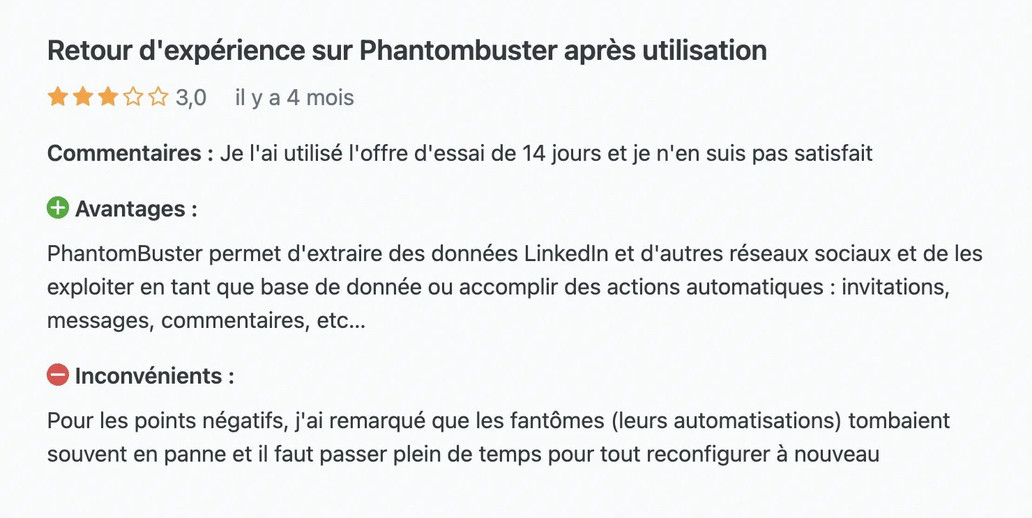 Avis client PhantomBuster