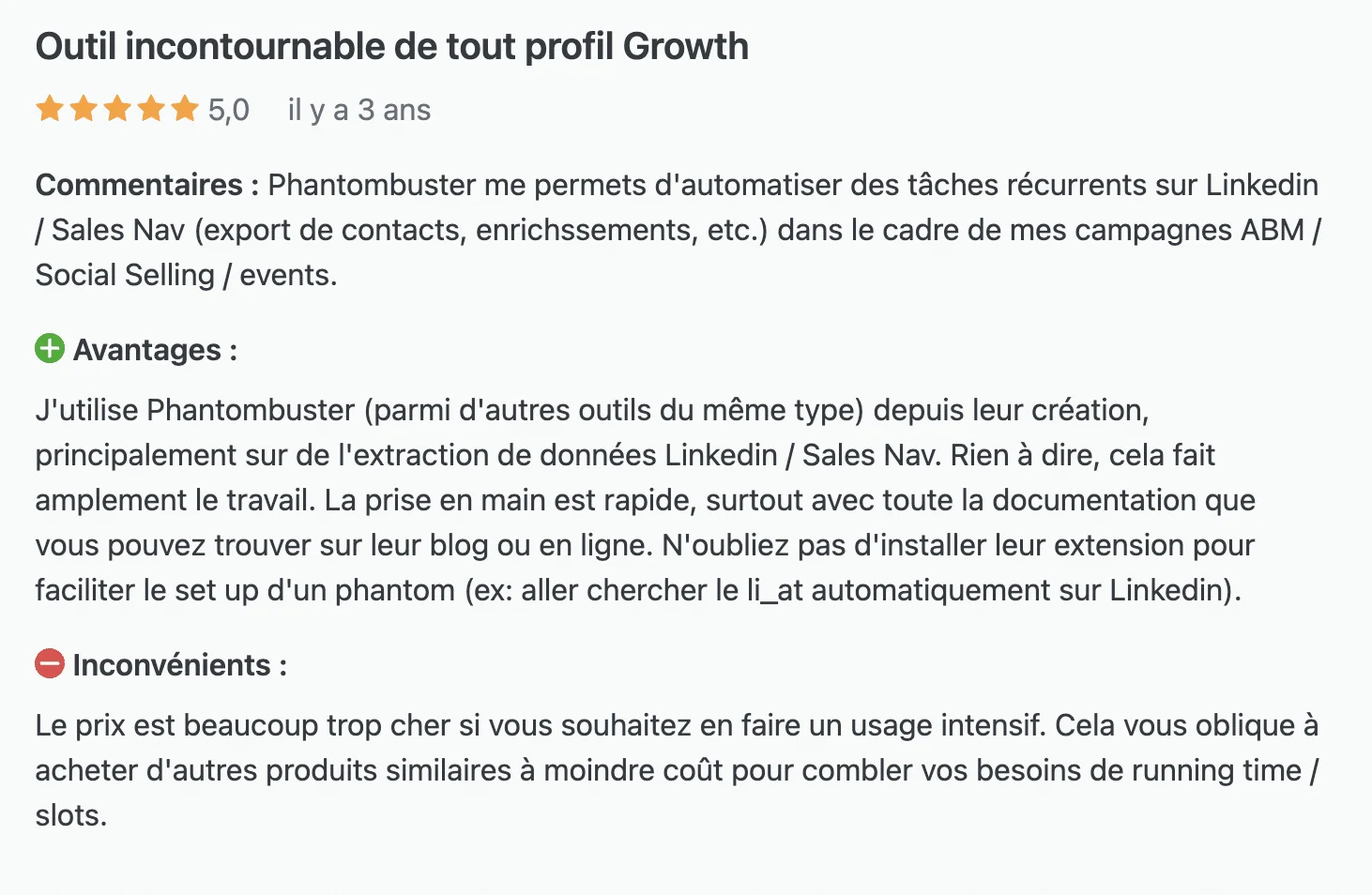 Avis client PhantomBuster