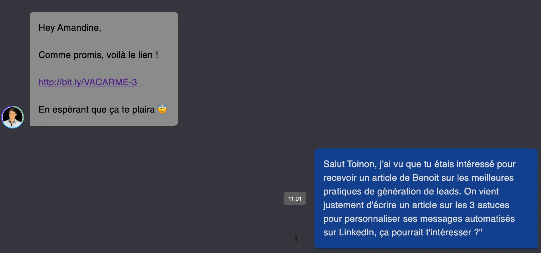 Exemple message Prospection LinkedIn