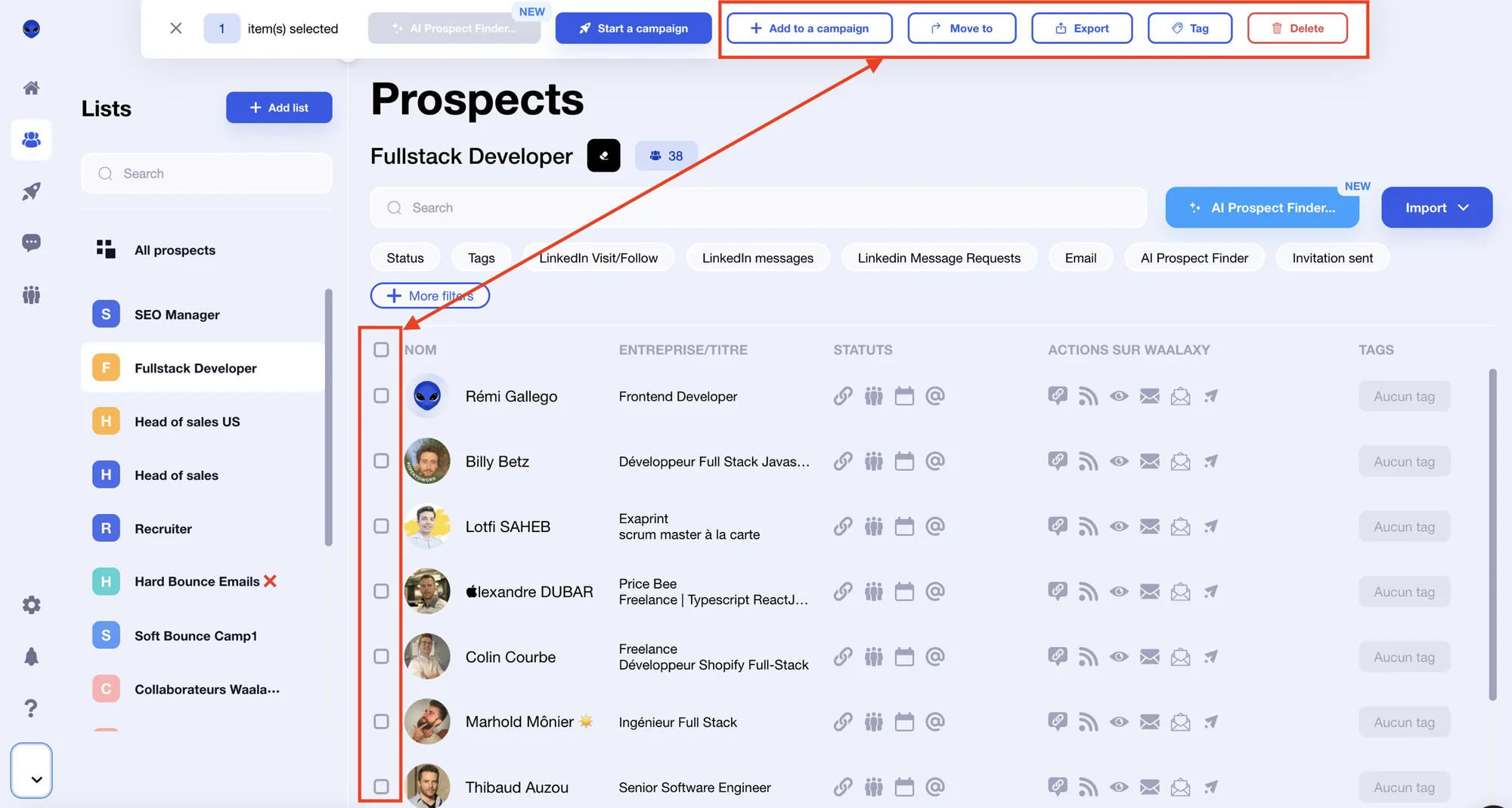 LinkedIn Outreach: Sort and clean up your lists of LinkedIn profiles imported into Waalaxy
