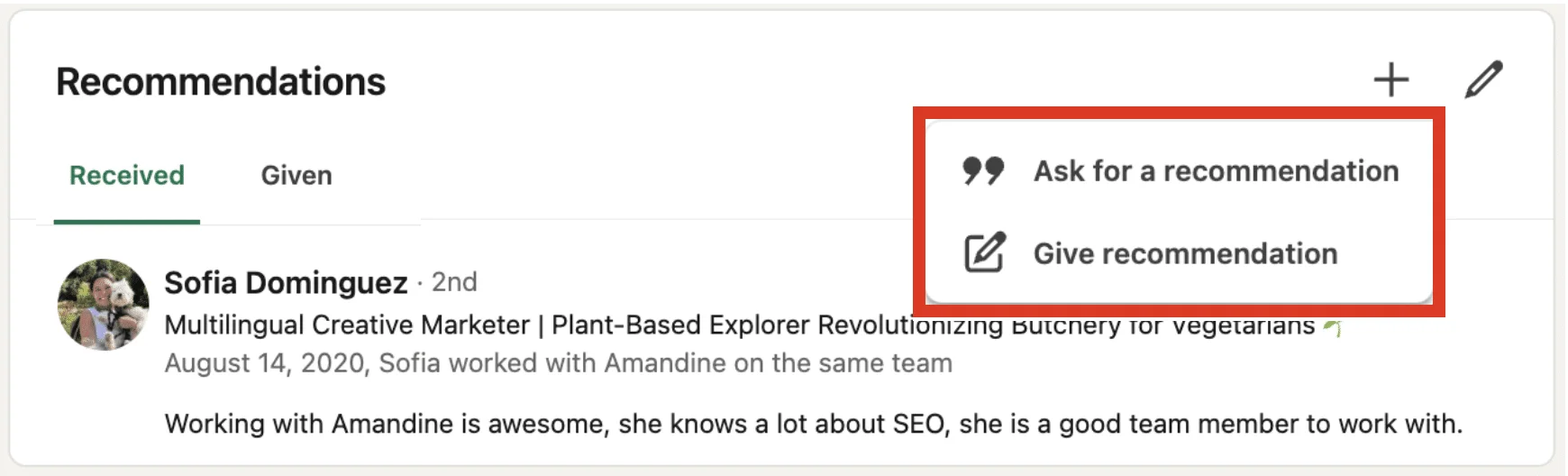 LinkedIn Outreach : añadir una recomendación de perfil LinkedIn (método y ejemplo)