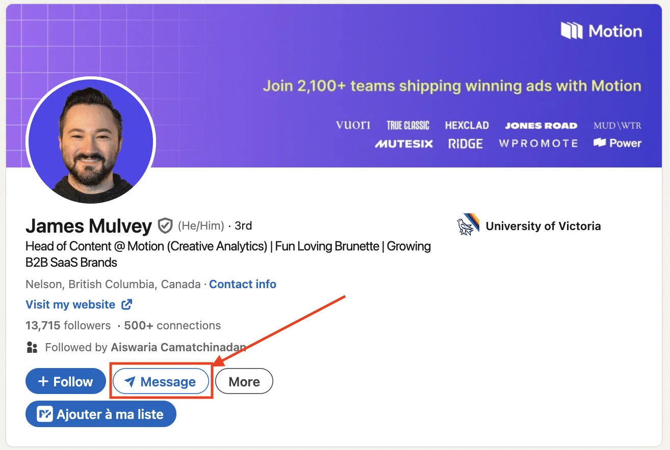 Profil LinkedIn James Mulvey motion