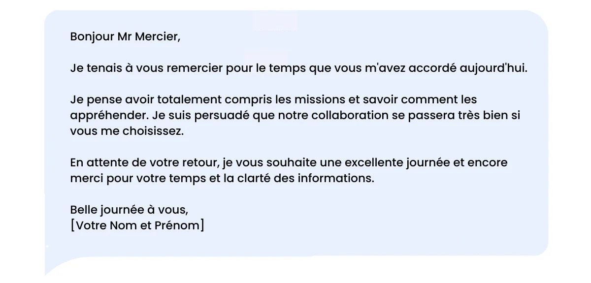 Messaggio di ringraziamento su LinkedIn dopo un colloquio di lavoro: esempio 2.