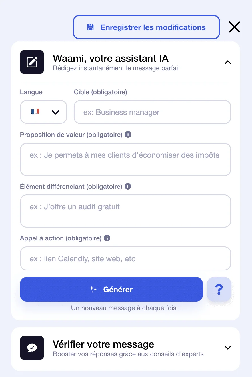 Escribir un mensaje personalizado en Waalaxy con Waami.
