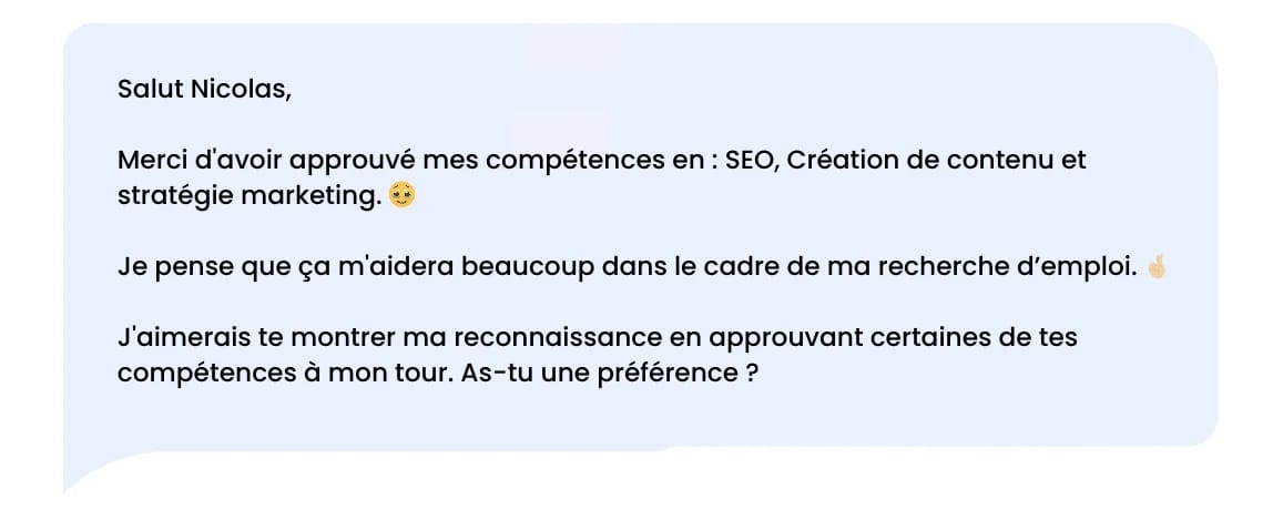 Mensaje de agradecimiento en LinkedIn tras la aprobación de una cualificación.