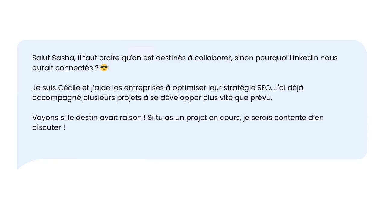 Message LinkedIn prospection Cécile SEO