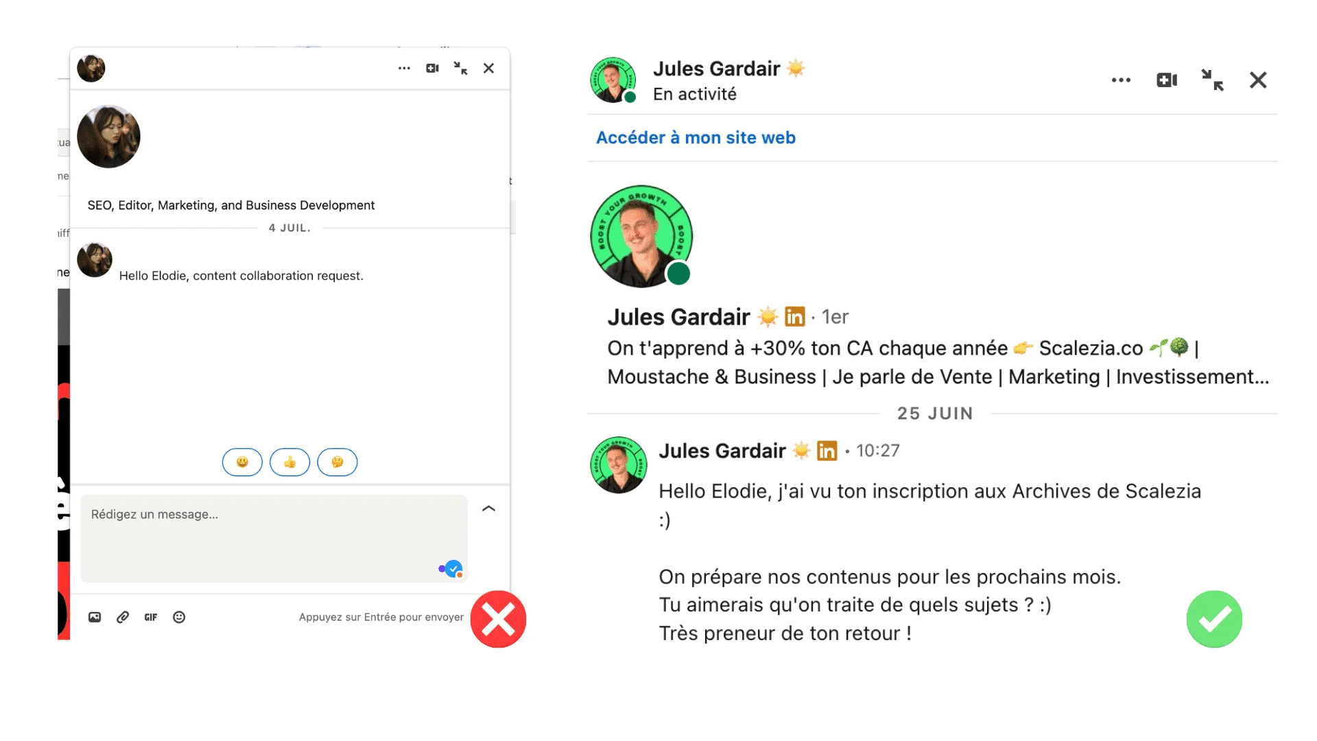 Conversation LinkedIn prospection Waalaxy