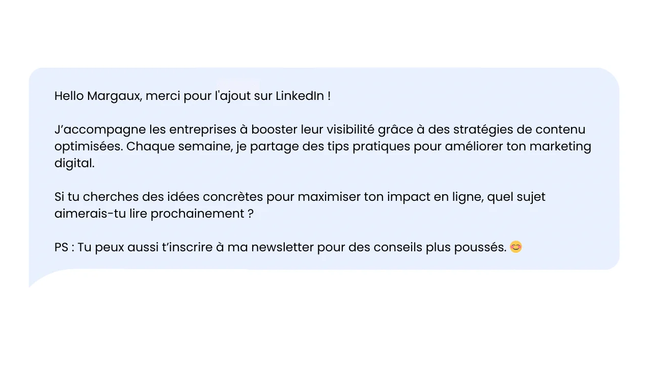 Message LinkedIn conseil marketing digital