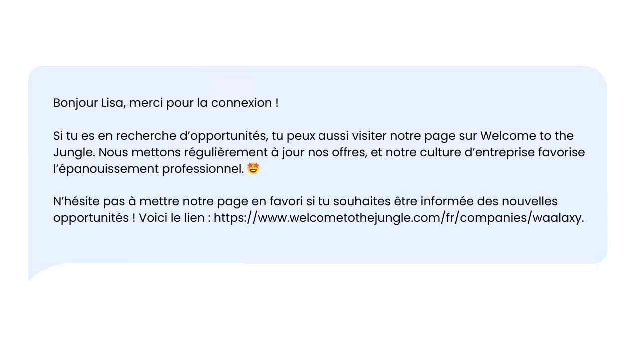 Message bienvenue Waalaxy connexion