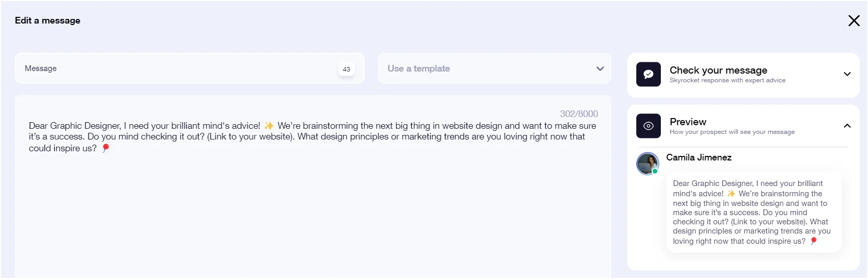 Edit message window Waalaxy