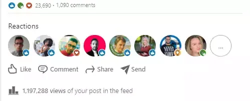 Réactions engagement post LinkedIn