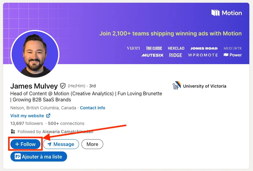 LinkedIn Outreach: siga un perfil de LinkedIn