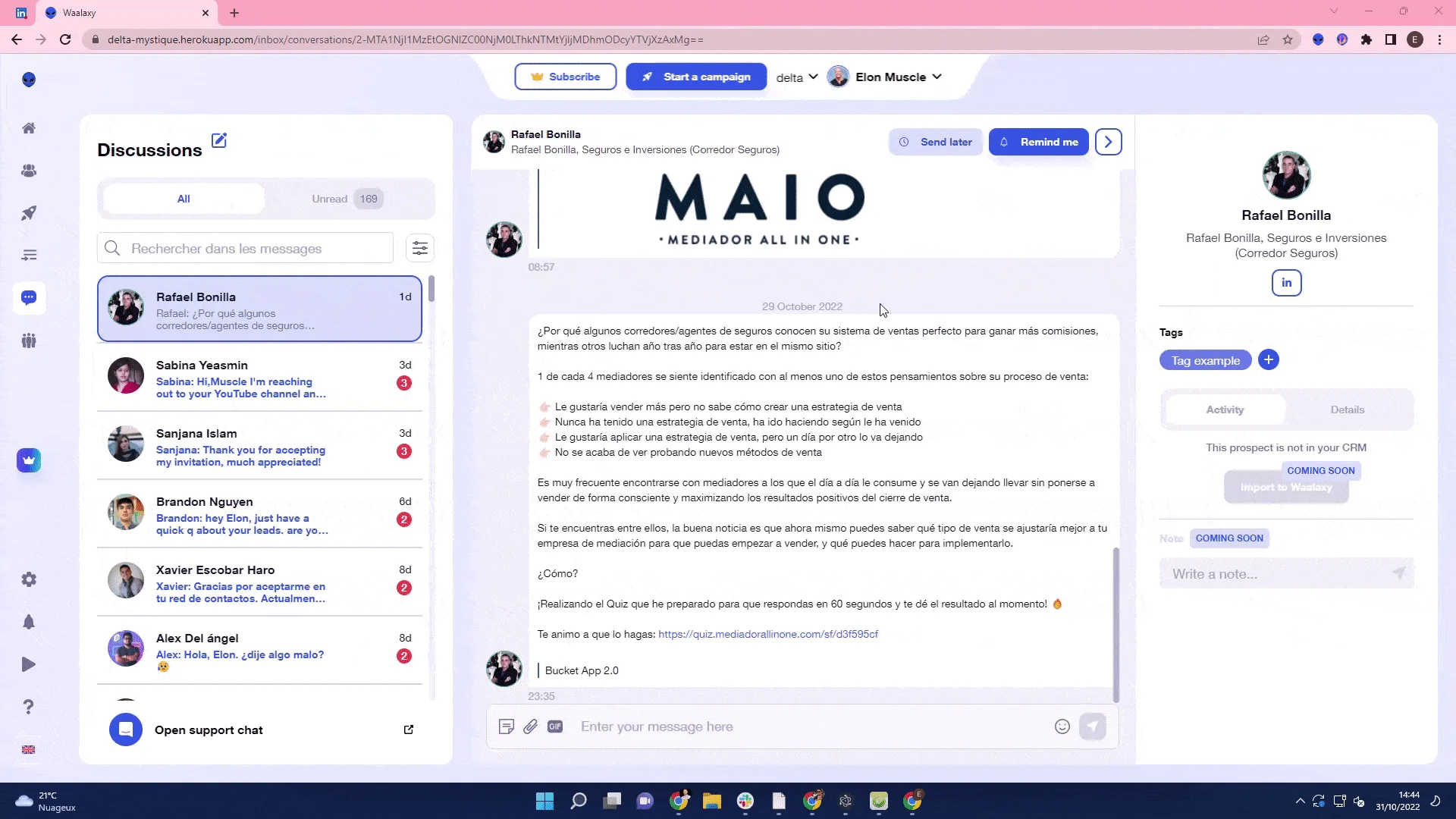 MAIO web page - All in One mediator, chat and messages.