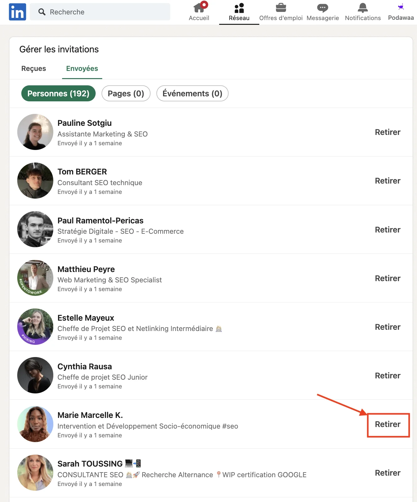 Gérer les invitations et supprimer une demande de connexion LinkedIn.