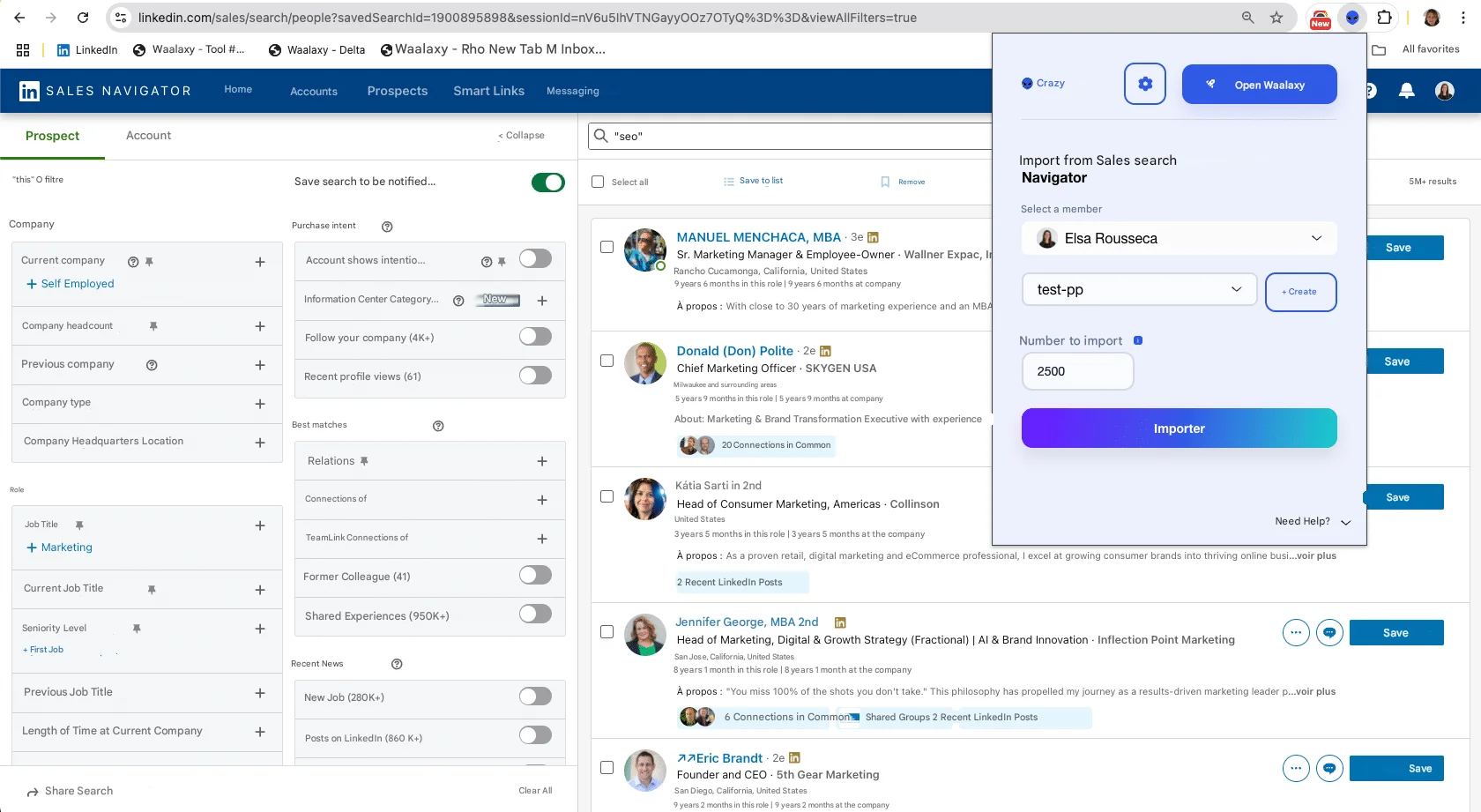Linkedin Prospecting - Export Sales Nav contact search to Waalaxy.