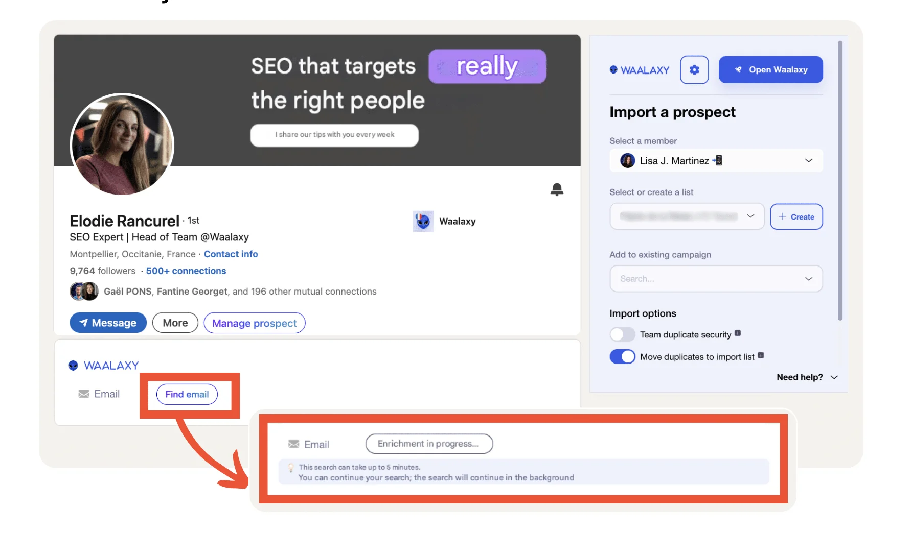 Multi-channel prospecting and enrichment with Waalaxy - LinkedIn Prospecting