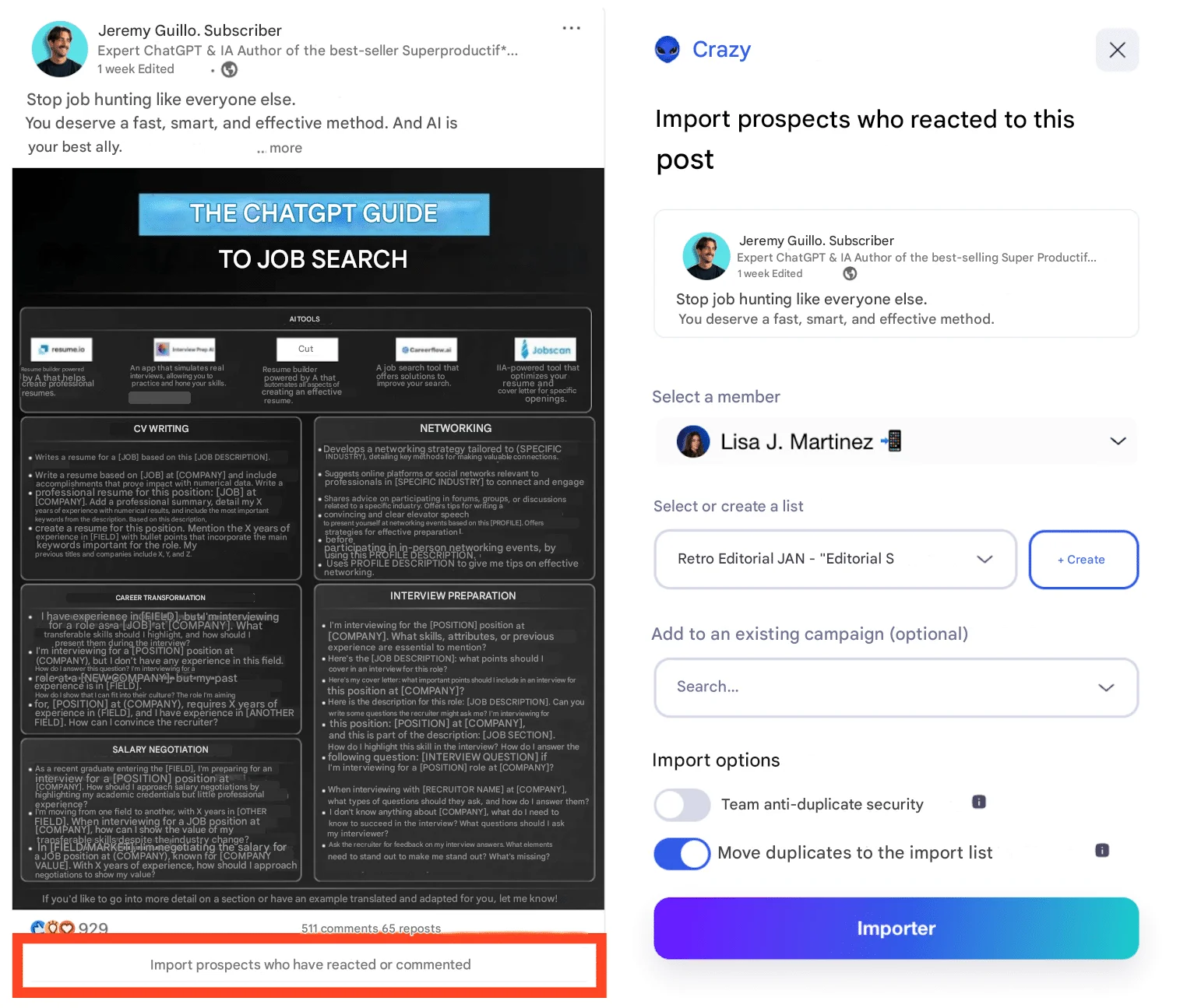 LinkedIn prospecting - target people who comment on someone else's post