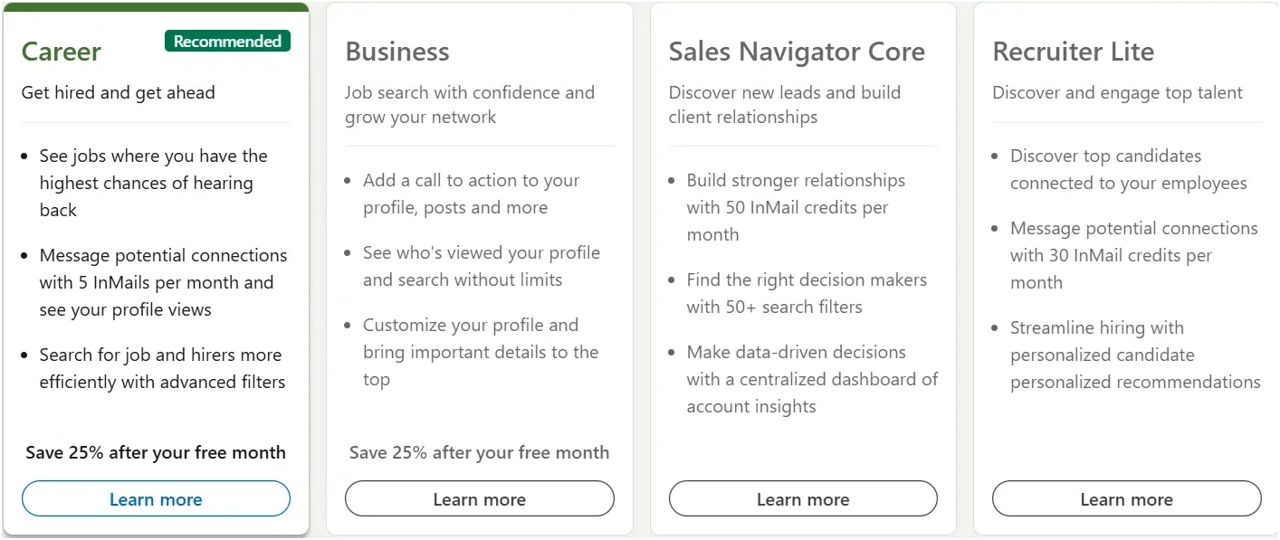 LinkedIn prospecting Premium pricing