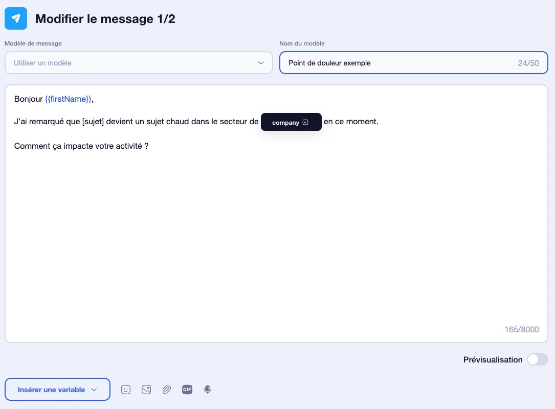 exemple message de prospection Waalaxy