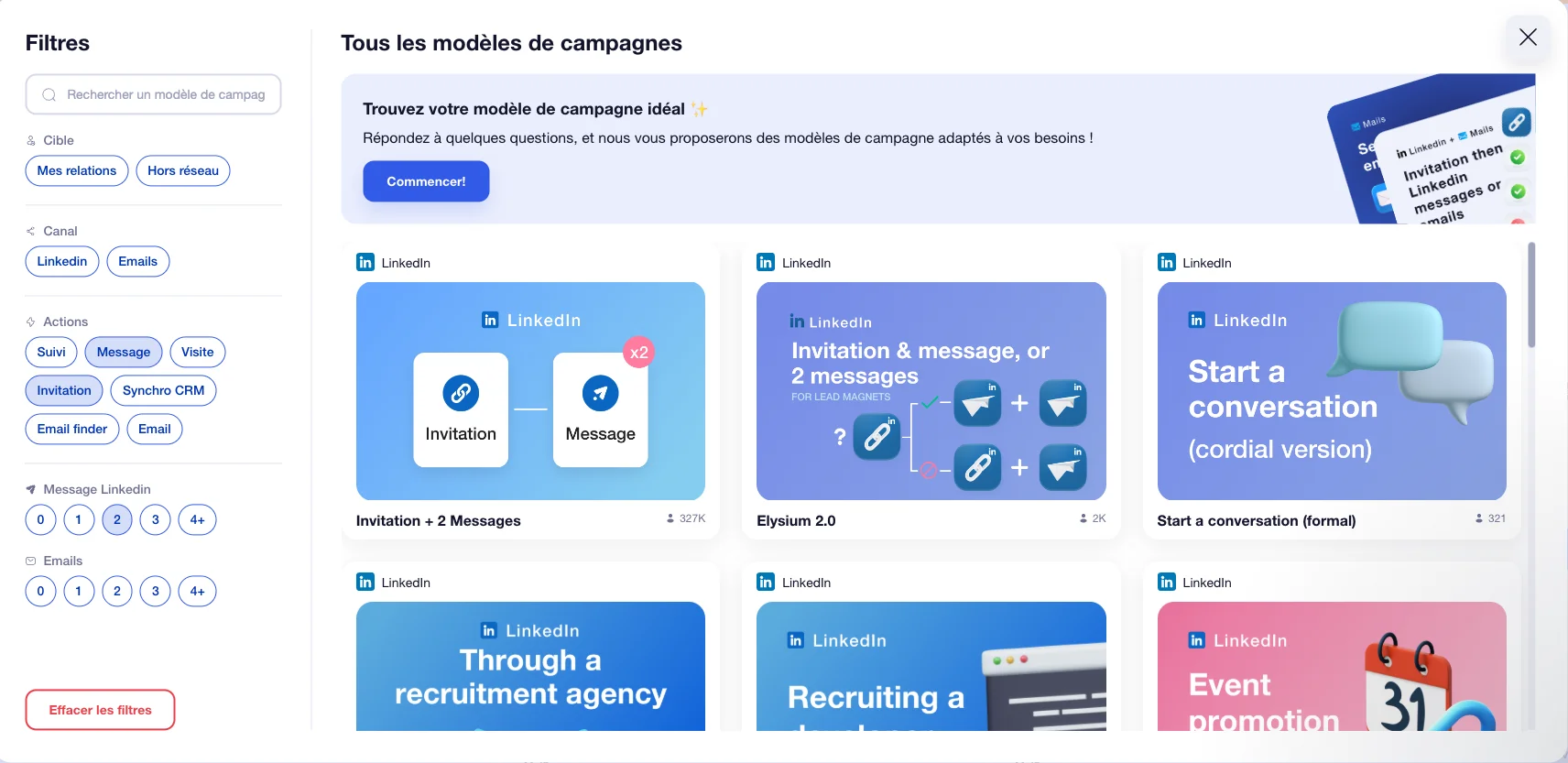 messages de prospection, filtre LinkedIn