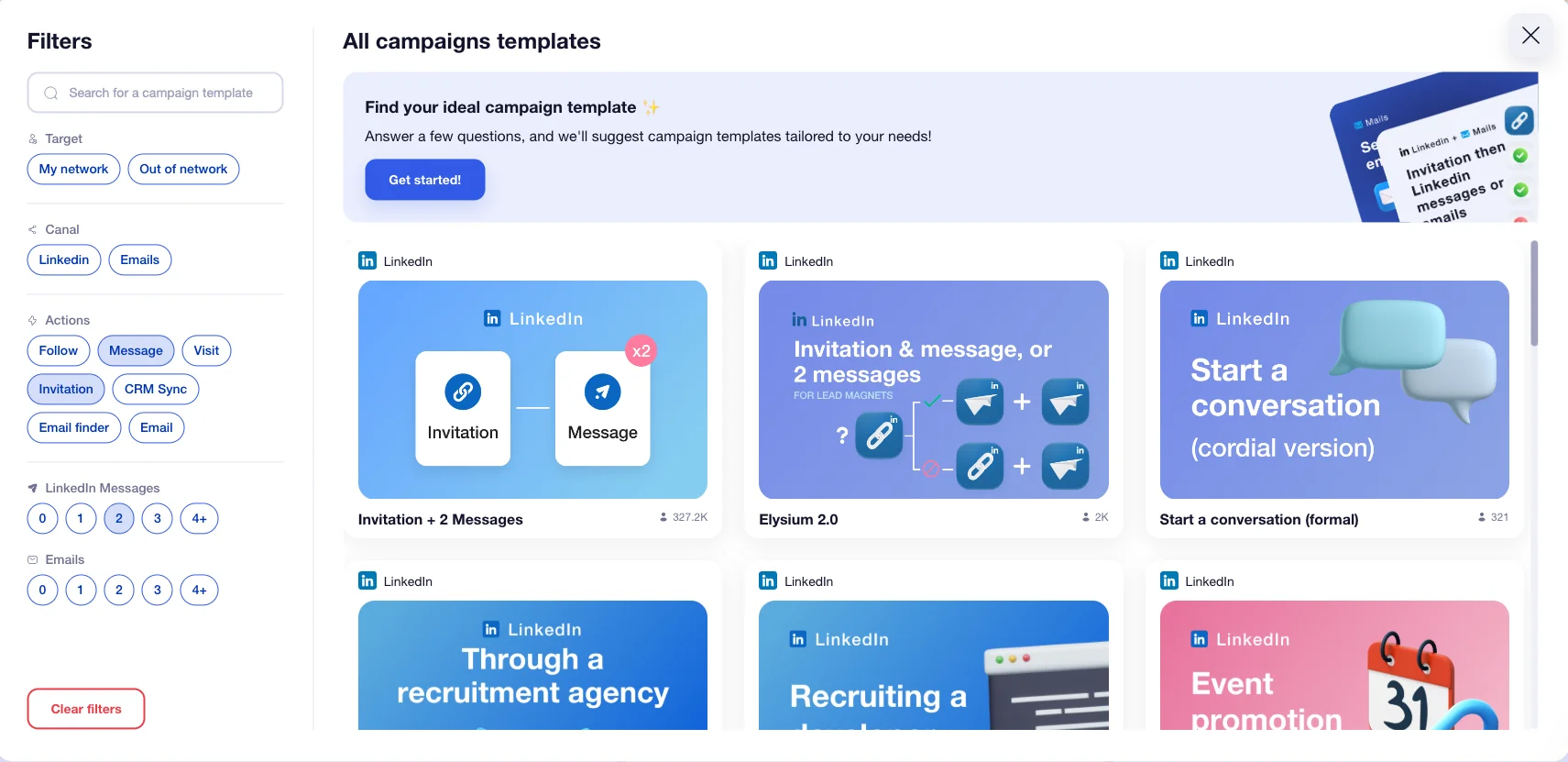 LinkedIn prospecting messages filter on Waalaxy