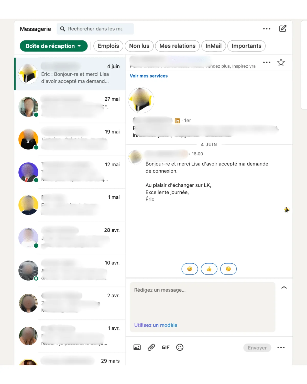 Exemple message de remerciement LinkedIn