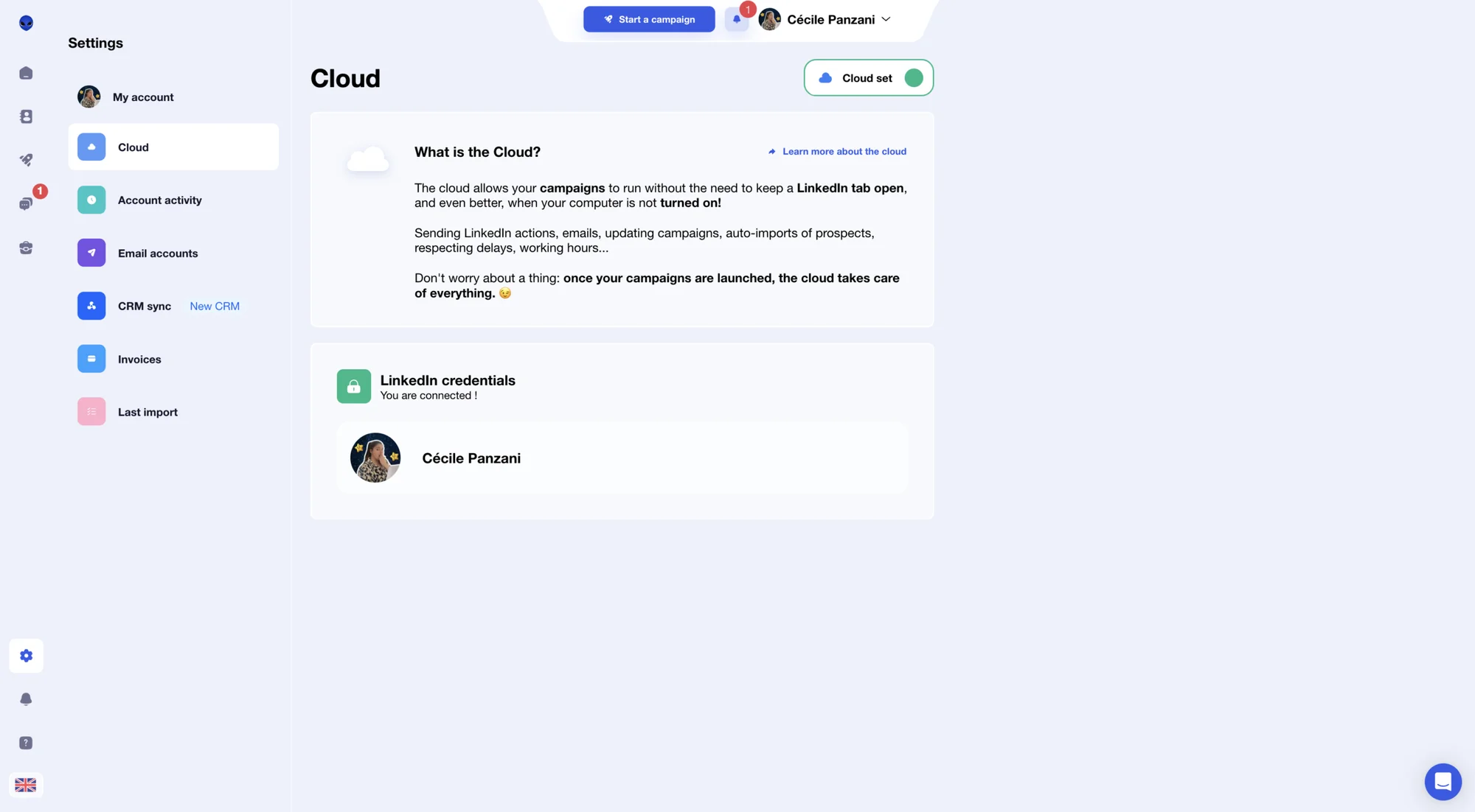 Cloud Waalaxy connexion LinkedIn credentials
