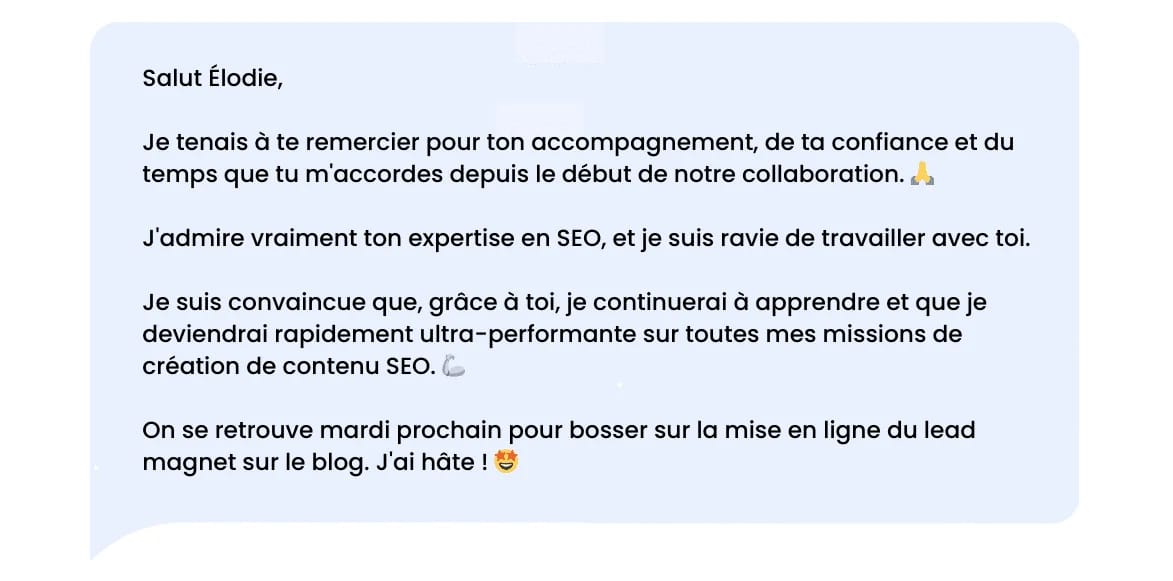 LinkedIn thank-you message: after coaching from your manager or coach.