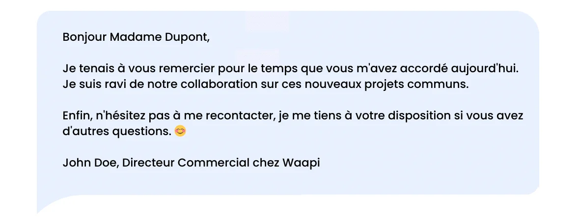 LinkedIn thank-you message after a client meeting.
