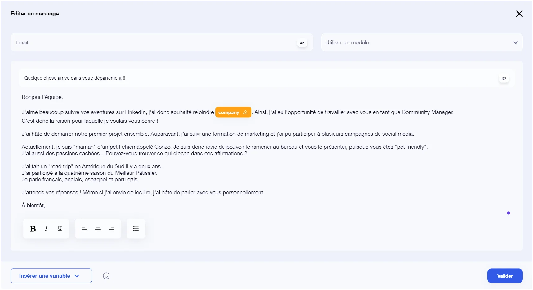 mail de présentation