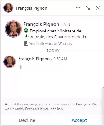 Message LinkedIn de prospection Waalaxy