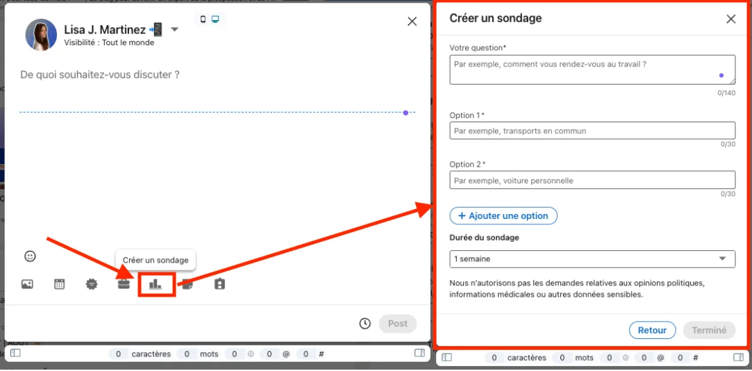 LinkedIn Outreach : Création de sondages sur LinkedIn.
