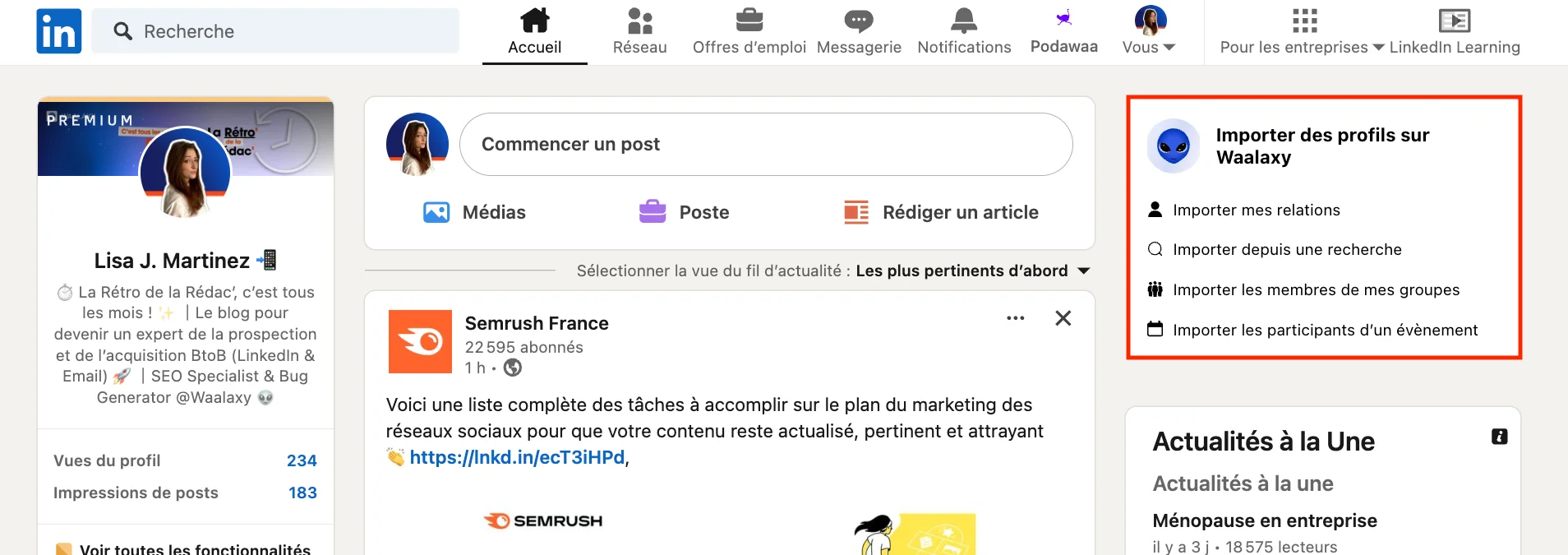 Importer automatiquement vos prospects depuis LinkedIn avec Waalaxy.