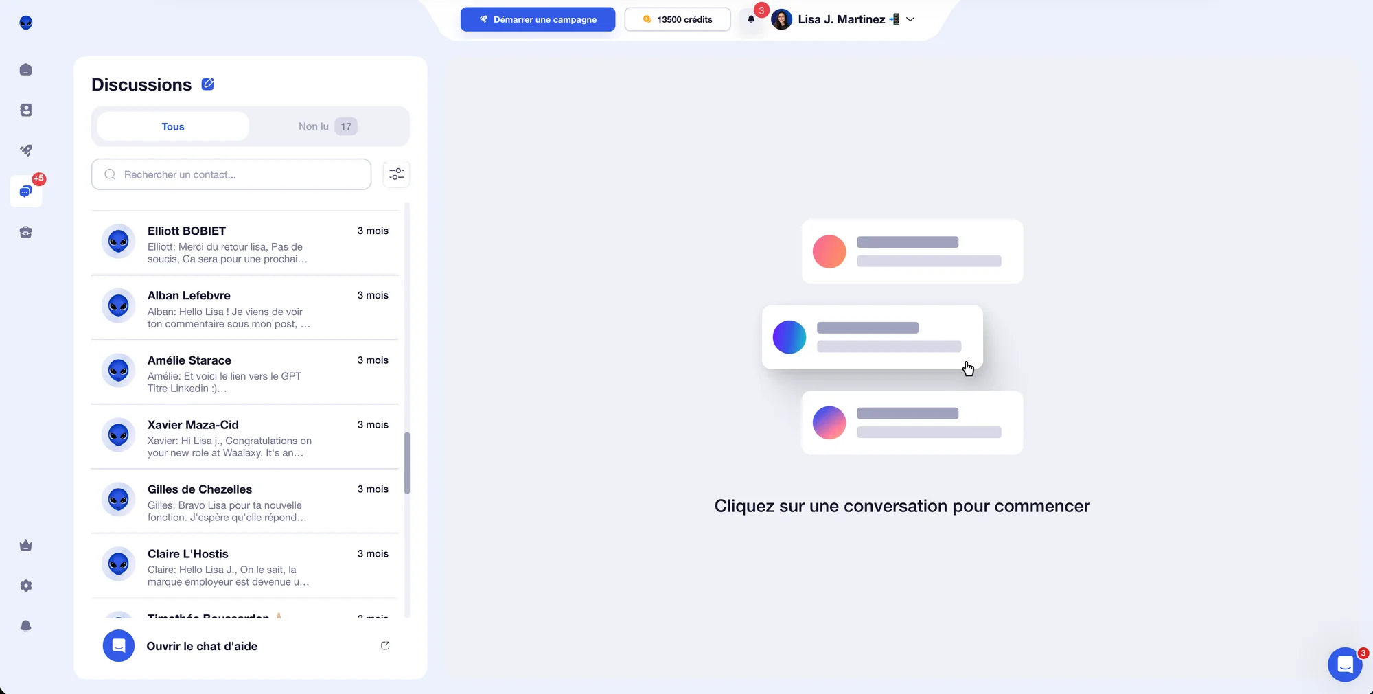 Inbox Waalaxy pour programmer message LinkedIn.