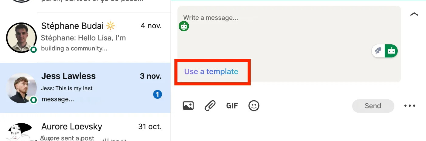 Pre-recorded LinkedIn message template in LinkedIn Inbox.