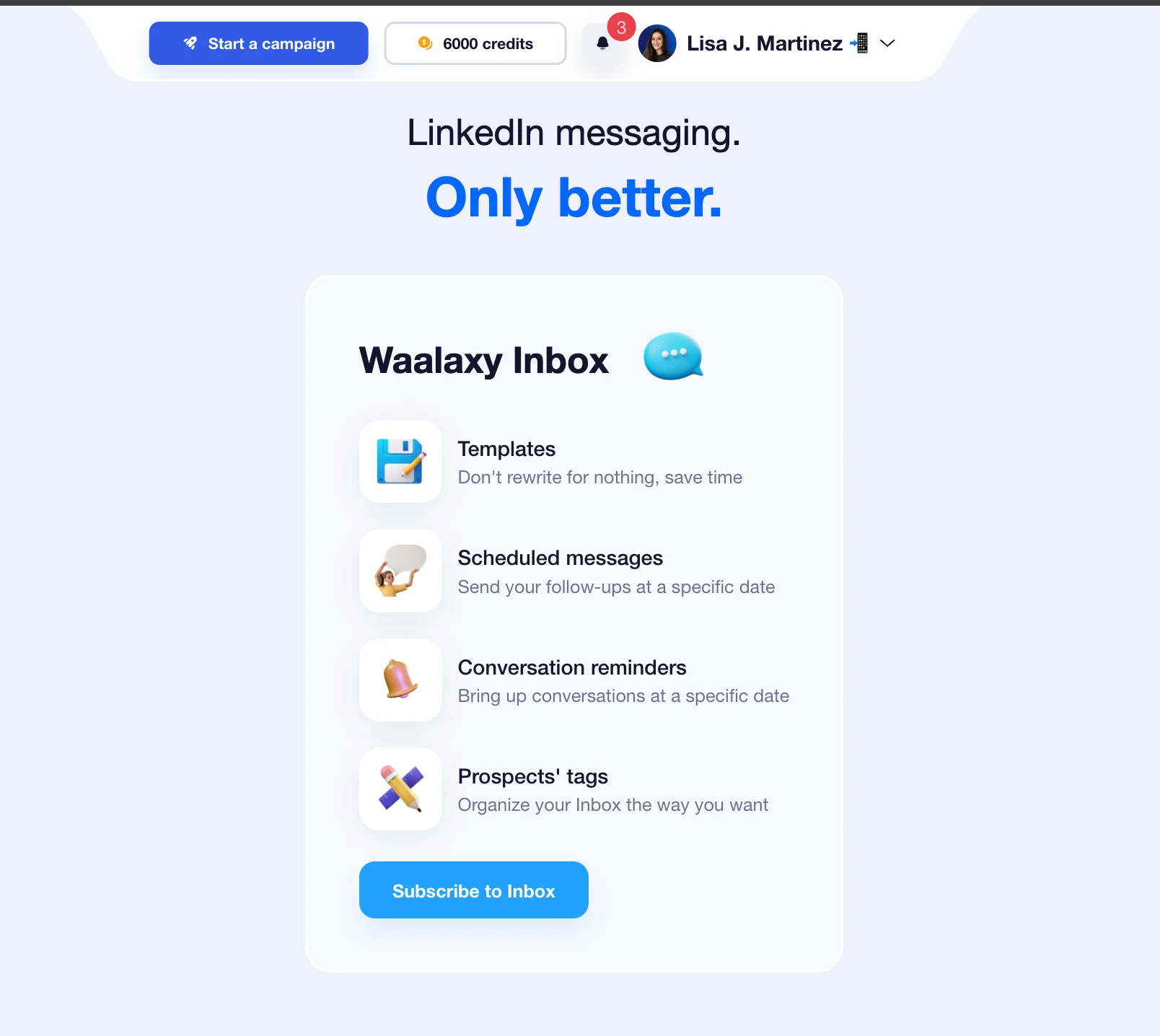 Waalaxy Inbox to schedule LinkedIn messages