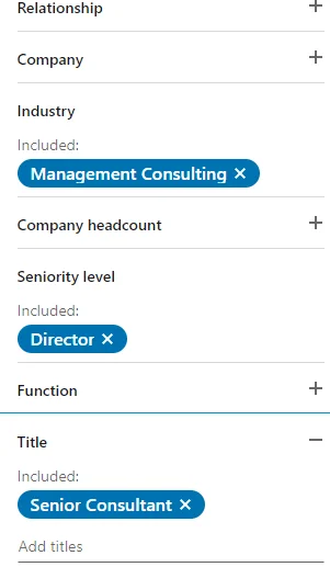 LinkedIn Sales Navigator lead filters panel