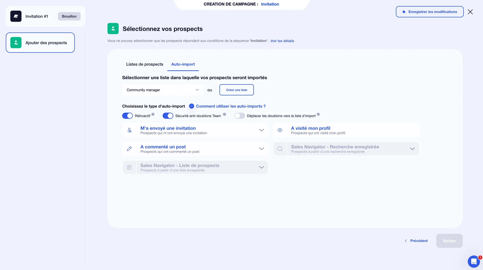 invitation LinkedIn auto-importé ses prospects