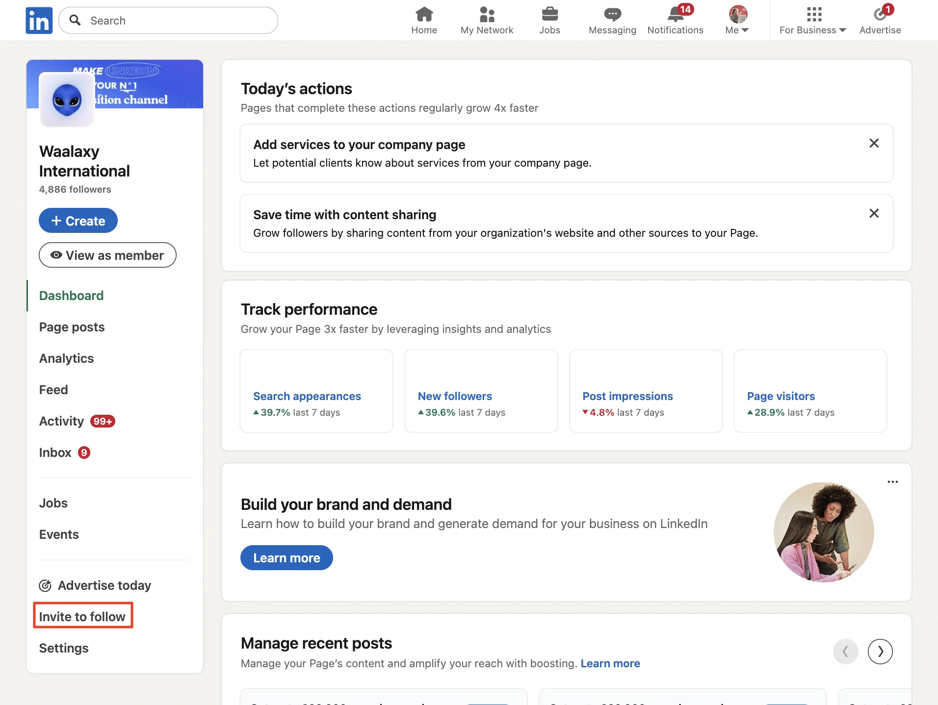 invite to follow a LinkedIn Company page