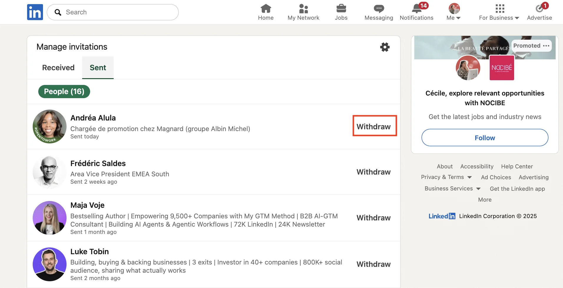 Withdraw LinkedIn connection request