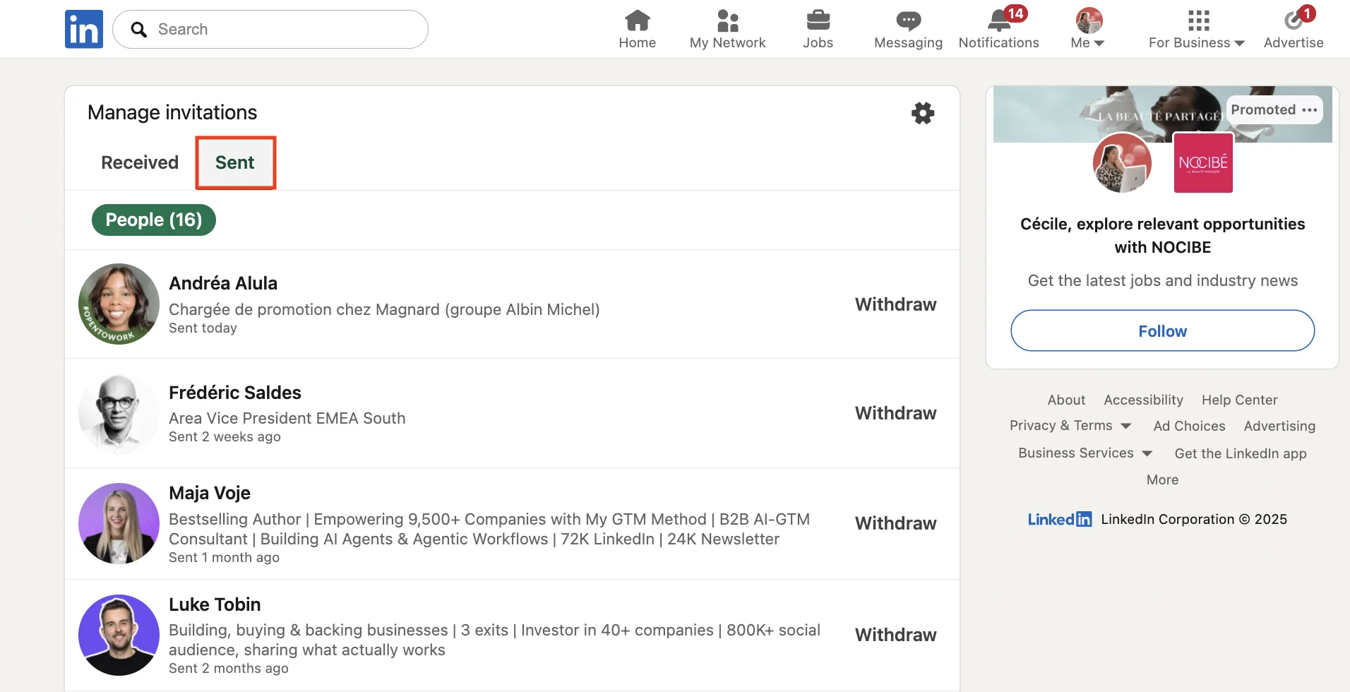 LinkedIn manage connection request