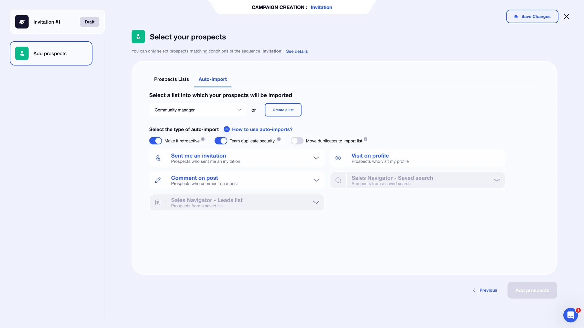 Linkedin connection request with auto-import
