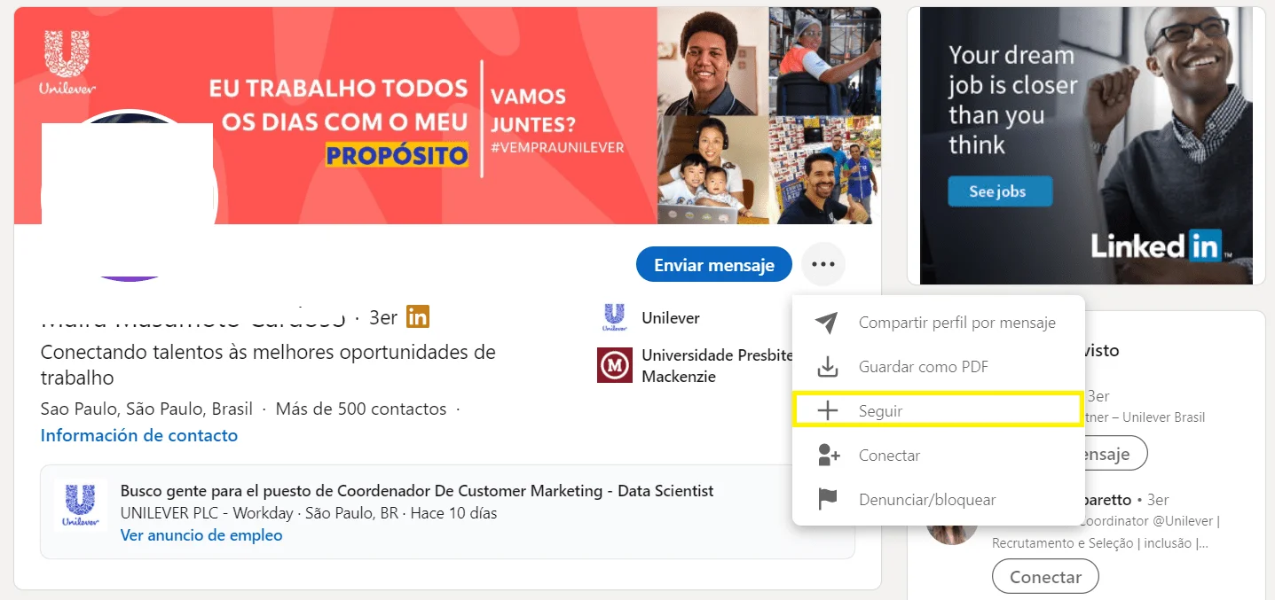 Profil LinkedIn Unilever offre emploi